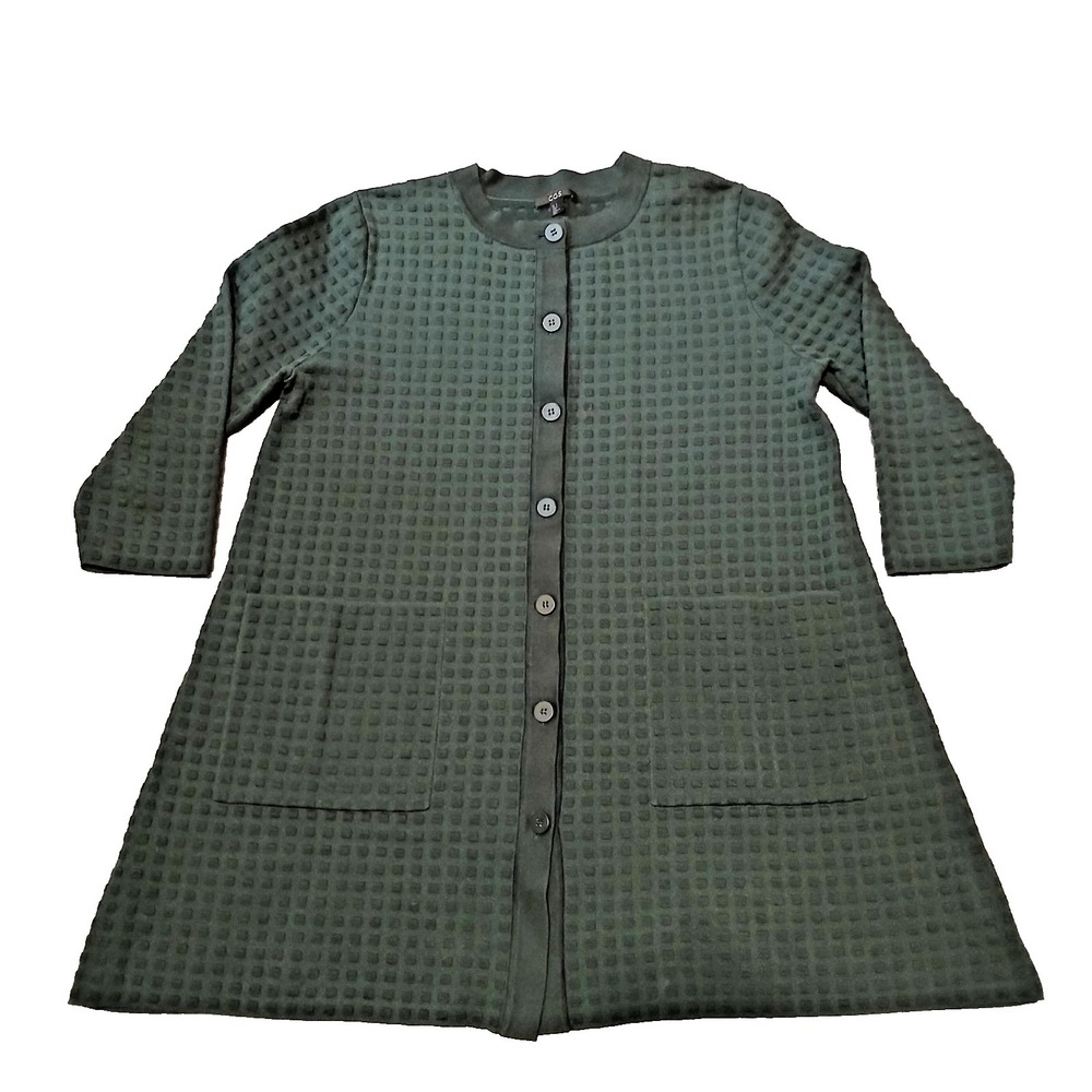 COS Womens Textured Knit‎ Long Quilted Jacquard Raisin Cardigan Coatigan Green S